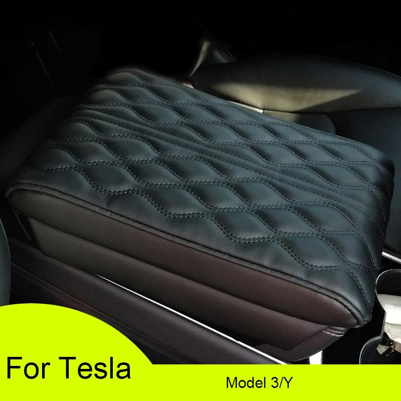 Memory Cotton Car Armrest Box Cover For Tesla Model 3/Y - Artificial Leather Auto Armrest Cover Trim Center Console