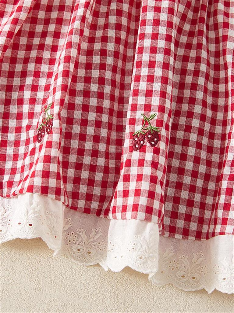 Летнее платье для девочек темно-синего цвета с вышивкой вишен на воротнике – Принцесса в стиле колледжа