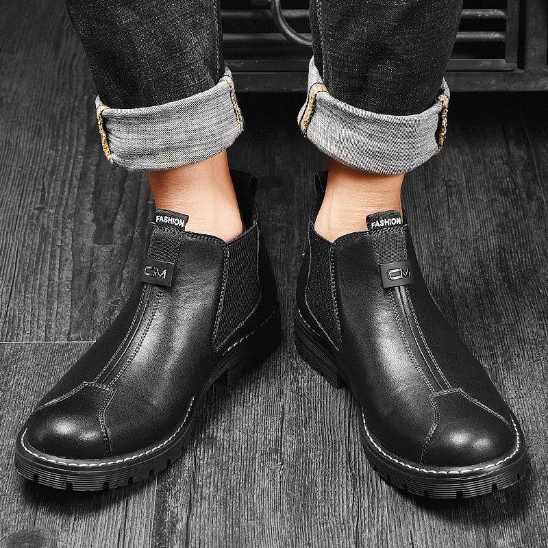 Fashion Italian Brand Men's Leather Casual Shoes High-quality High Cut Workwear Shoes Thick Soled Men's Business Ankle Boots Classic