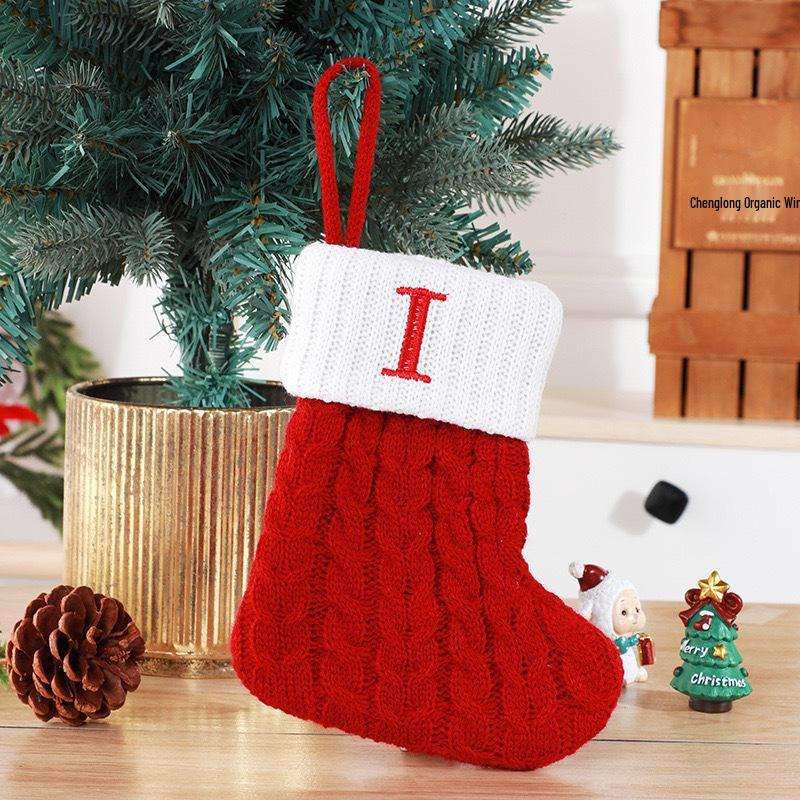 Gold & Blue Christmas Letter Socks – Red Knitted Stockings for Home & Window Display Decor