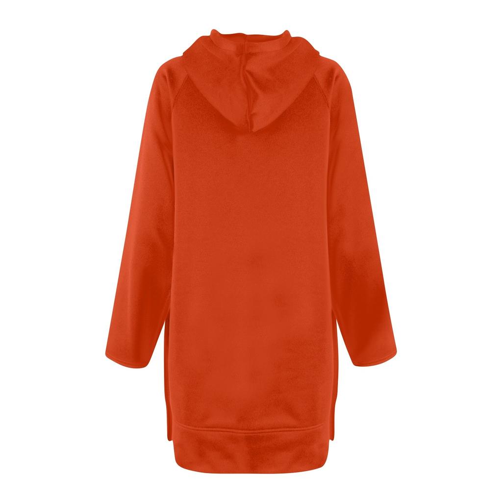 Женская однотонная модная удобная толстовка с капюшоном средней длины с длинным рукавом