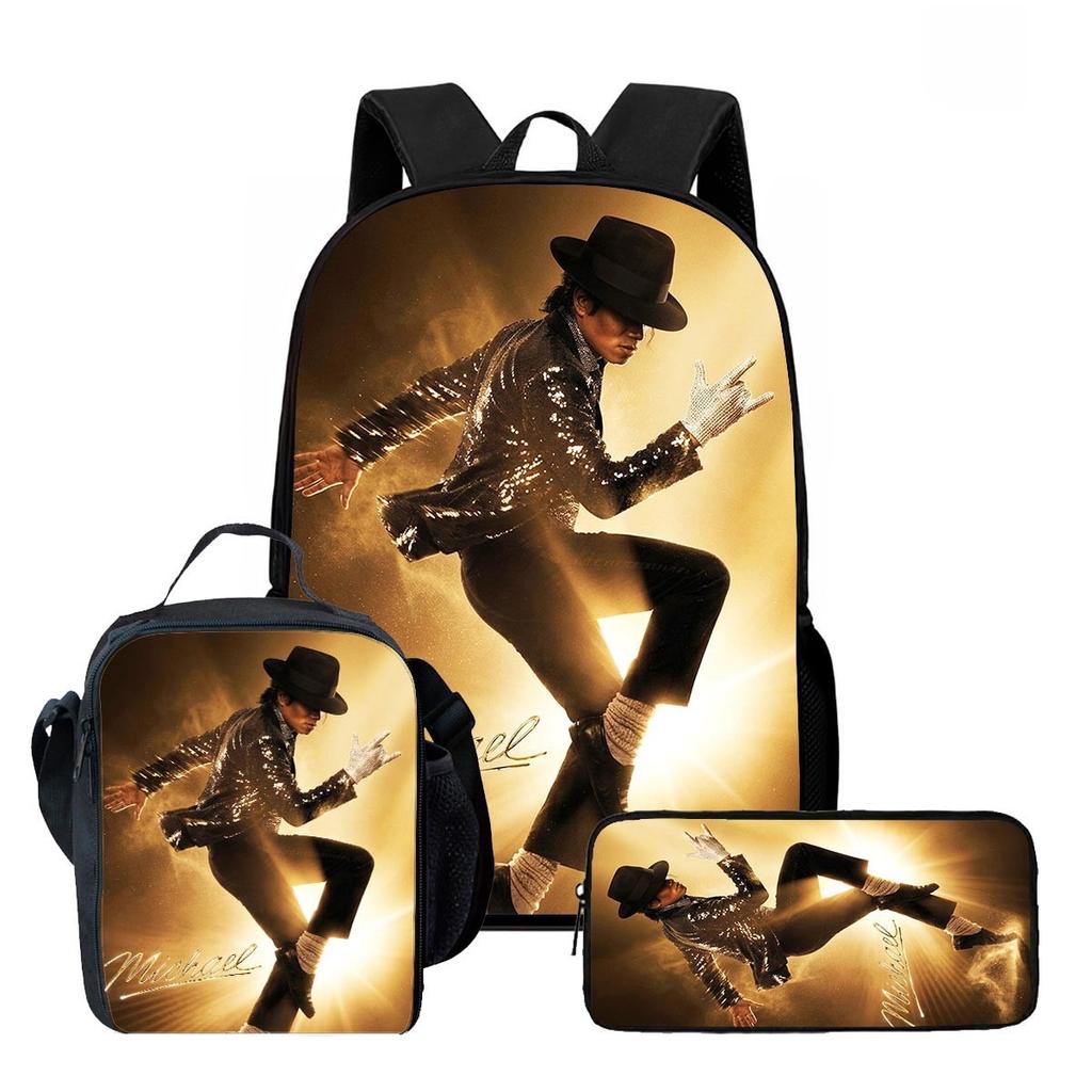 Michael Jackson 3-Piece Kids Set – Backpack, Lunch Bag & Pencil Case, Iconic King of Pop Design less