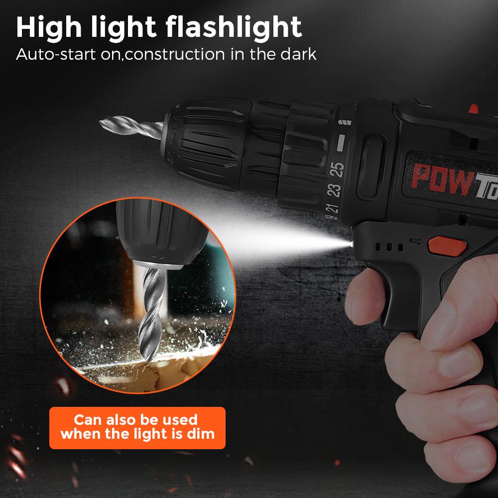 Электрические шуруповерты POWTOOLS - 21В - 1 аккумулятор Литиевый + 28 аксессуаров + Зарядное устройство