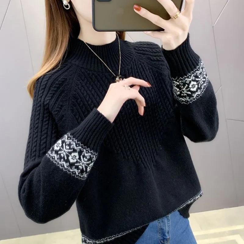 WTEMPO Female Solid Color Casual Loose Bottoming Knitted Pullovers Women's Autumn Winter Large Size Long Sleeve Sweaters