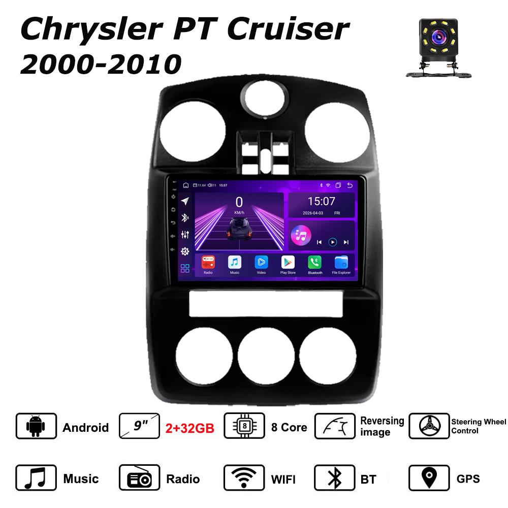 Автомобильная магнитола Android Car-Play для Chrysler PT Cruiser 2000-2010 Мультимедийный проигрыватель Головное устройство Стерео Навигация GPS BT WIFI, 8 ЯДЕР ,2+32 ГБ