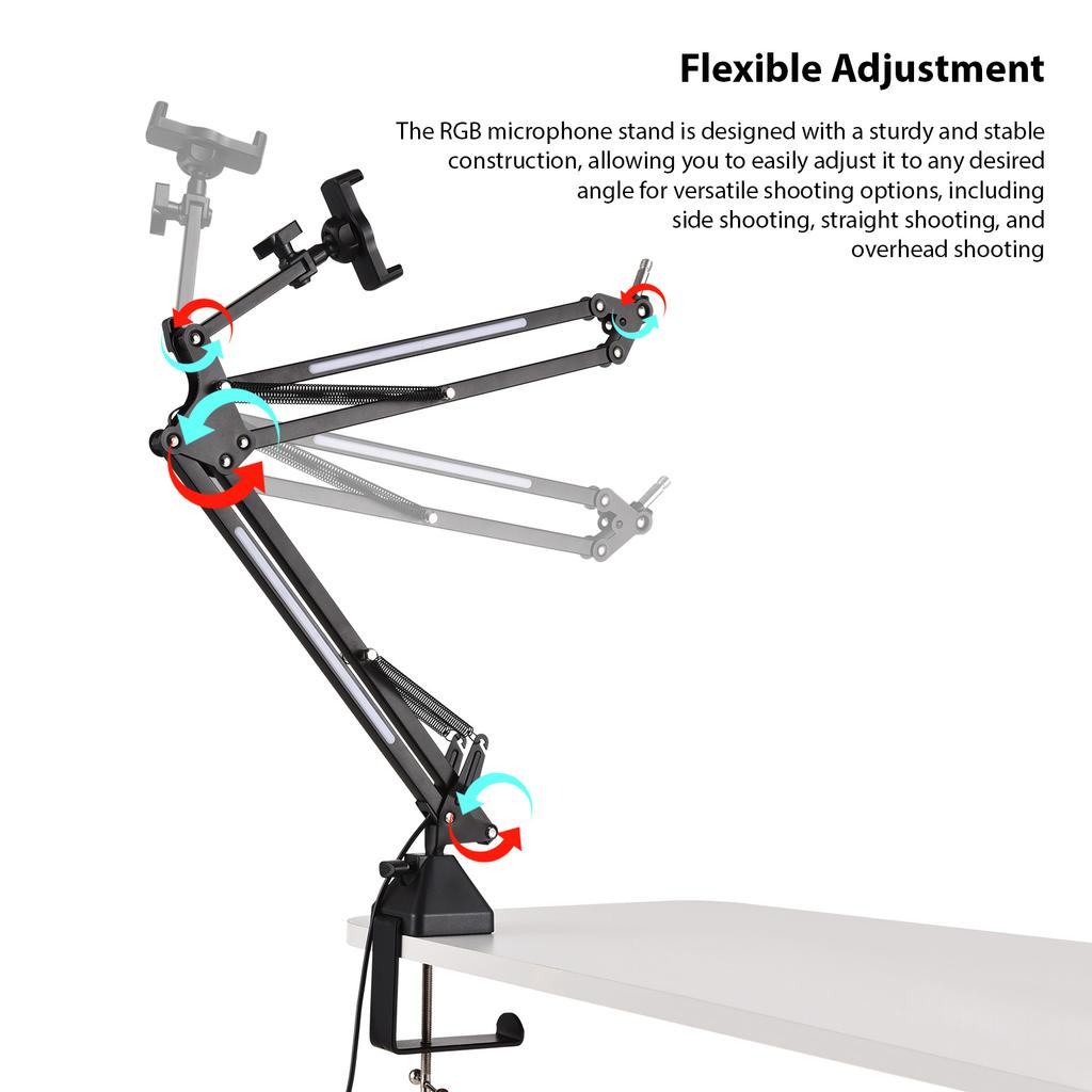 Стойка для микрофона с подставкой для телефона, 120 светодиодных бусин RGB, регулируемая яркость
