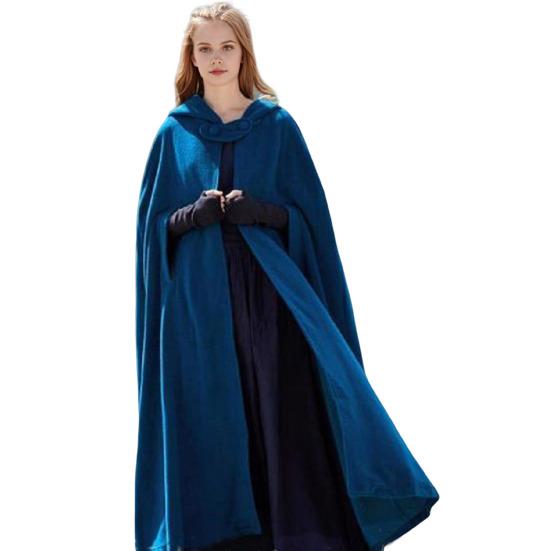 Winter Women Jacket with Hood Medieval Retro Cape Gothic Keep Warm Shawl Ankle Length Loose Cloak Thick Single-Button Closure Poncho Pirate Robe