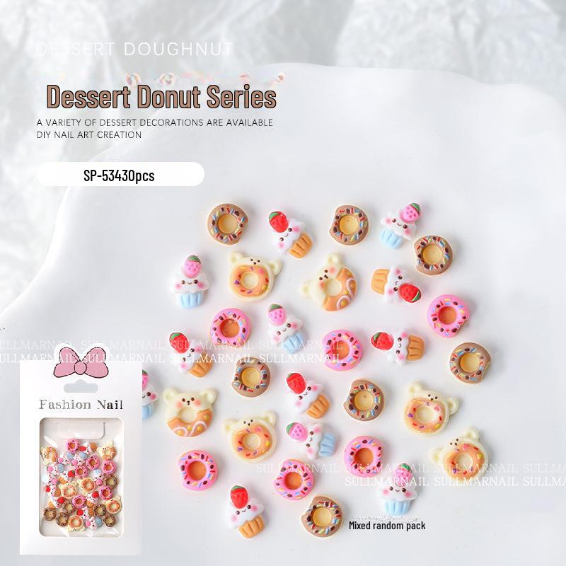 Nail Art 3D Cartoon Jewelry Resin Donut & Ice Cream Accessories - 30 Pieces