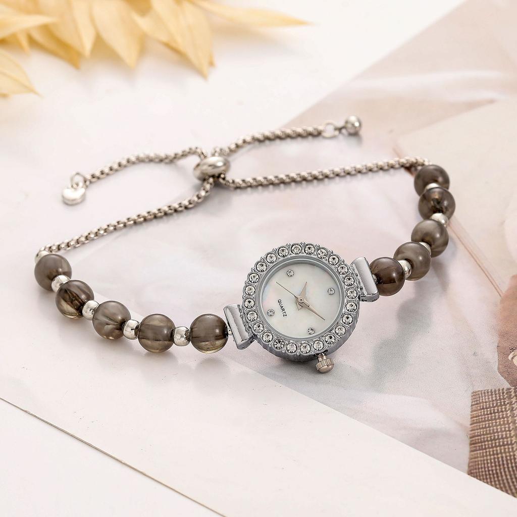Women Wristwatches Creative Simulation Pearl Beaded Bracelet Watch Rhinestone Round Dial Accessories