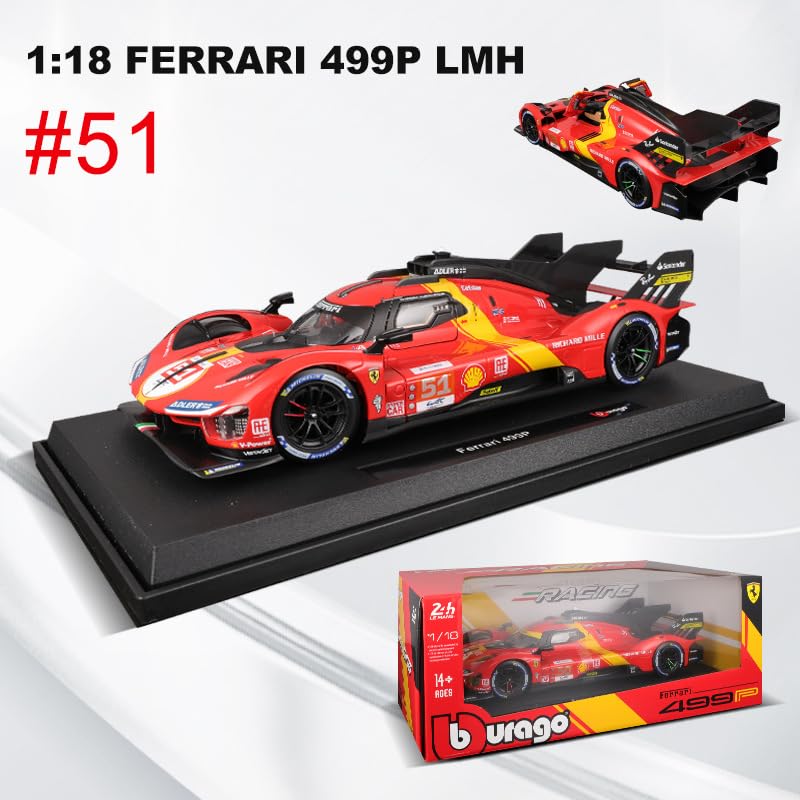 Литой автомобиль Bburago Ferrari 499P LMH, гоночный прототип Ferrari 499P WEC, победитель гонки 24 часа Ле-Мана, гиперкар 51, полная коллекция лицензионных продуктов