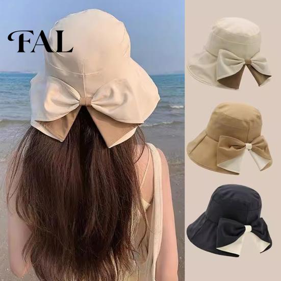 Wide Brim Hat for Sun Protection 2 Pcs Women's Bowknot Bucket Hat, UV Foldable Beach Beach, Hiking, Camping, Outdoor Packable Travel with Bow