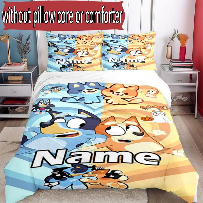 3pcs Duvet Cover Set (1*Duvet Cover + 2*Pillowcase, Without Core), Custom Name Bluey Pattern Bedding Set, Home Bedroom Decor Gift
