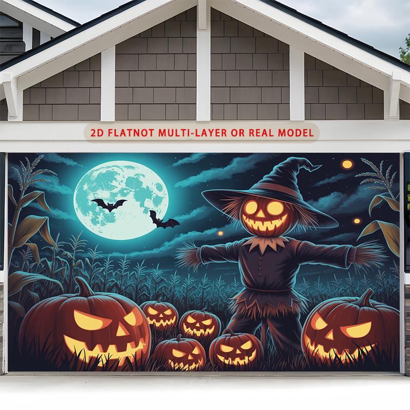 Party Backdrop Halloween Flat Scary Pumpkin Scarecrow Multi Layered Celebrations Event Photo Background Front Door Decor