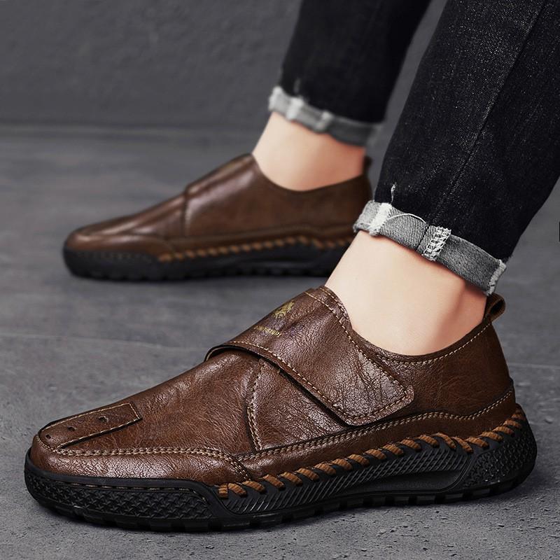 Mens Large Size Loafer Shoes Hand Stitched Slip On Casual Leather Flat Business Comfort