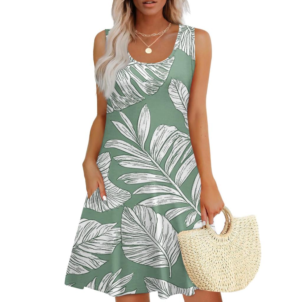 Women's Casual Fashion U-neck Sleeveless Print Dress