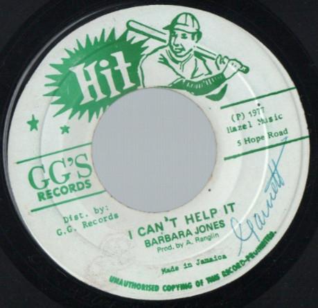 7inch Record BARBARA JONES - I Can't Help It NONE GG's Records 1977 Jamaica Reggae, Ska & Dub Used