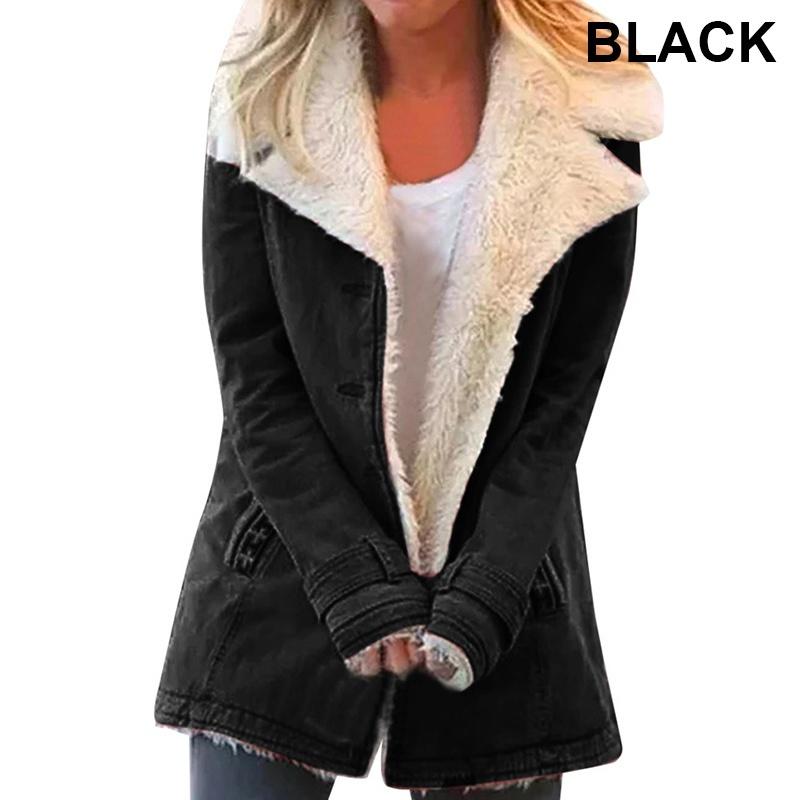 Женские осенне-зимние теплые куртки с отложным воротником на подкладке из искусственного меха, женская мода, толстые куртки с лацканами, верхняя одежда с пуговицами, большие размеры