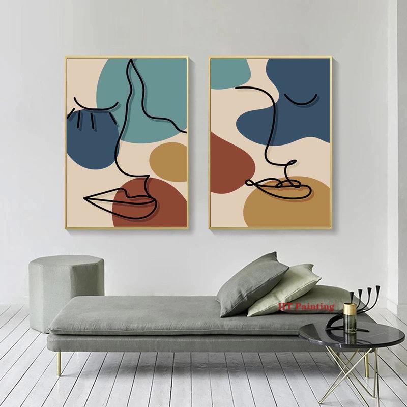 Абстракция Матисс Минималистский Линия Лицо Четырехцветный Узор Художественное Произведение Плакат Картина На Холсте Настенные Картины Декор Для Комнаты Дома