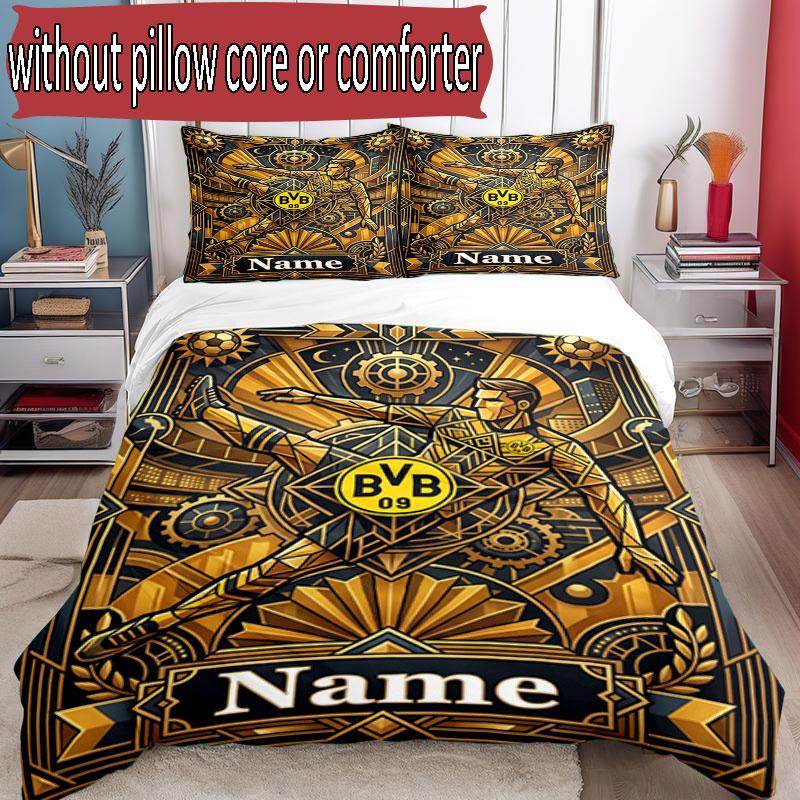 3pcs Duvet Cover Set (1*Duvet Cover + 2*Pillowcase, Without Core), Custom Name Borussia Dortmund Bvb Pattern Bedding Set, Home Bedroom Decor Gift