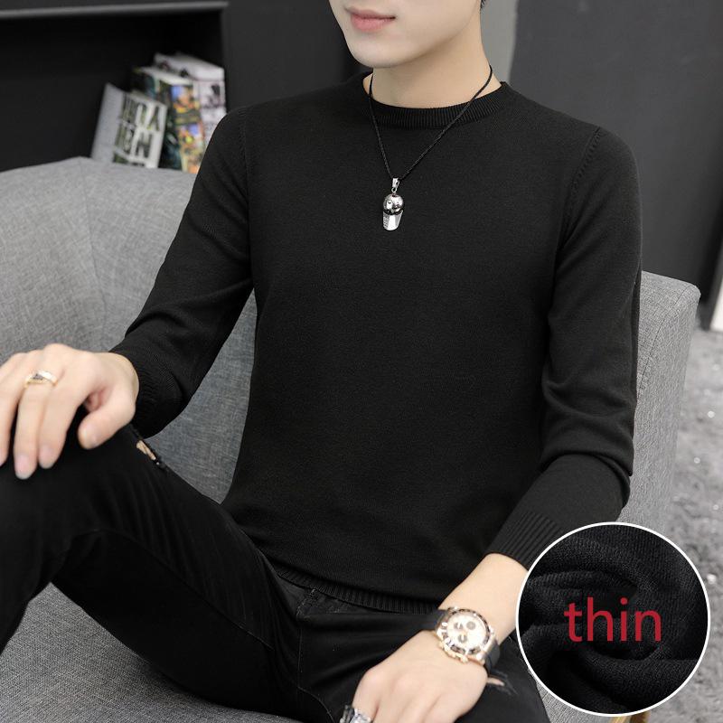 Мужской свитер с круглым вырезом, осень-зима, большой размер, свободный, сохраняющий тепло, свитер с длинными рукавами, вязаный свитер с черной нитью