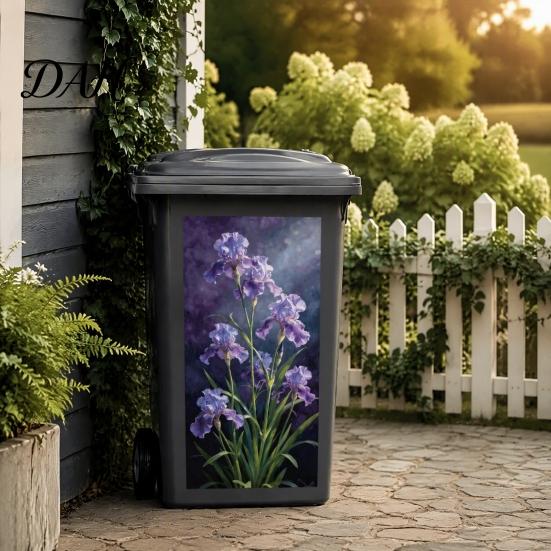 Garden Waste Container Beautification Floral Trash Can Stickers, Waterproof Self?Adhesive Bin Decals, Vintage Flower Pattern Decor