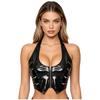 S-XXL Y2K Блестящий Кроп-топ на бретельках из Искусственной Кожи с Молнией спереди и Шнуровкой сзади, Мини-корсет, Топ для Рейва, Фестиваля, Клуба