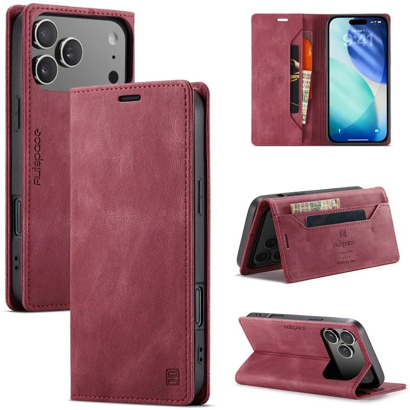 Магнитный кожаный чехол-книжка для iPhone 17 16 15 Pro Max 16E Air 14 Plus 13 12 11 Pro Max с отделениями для карт, кошелек