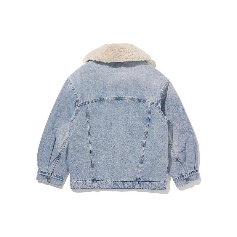 Levis Осень/Зима 2022 Повседневная Однотонная Джинсовая Куртка Свободного Кроя С Воротником Из Овечьей Шерсти Женские Куртки Синий A3484-0000