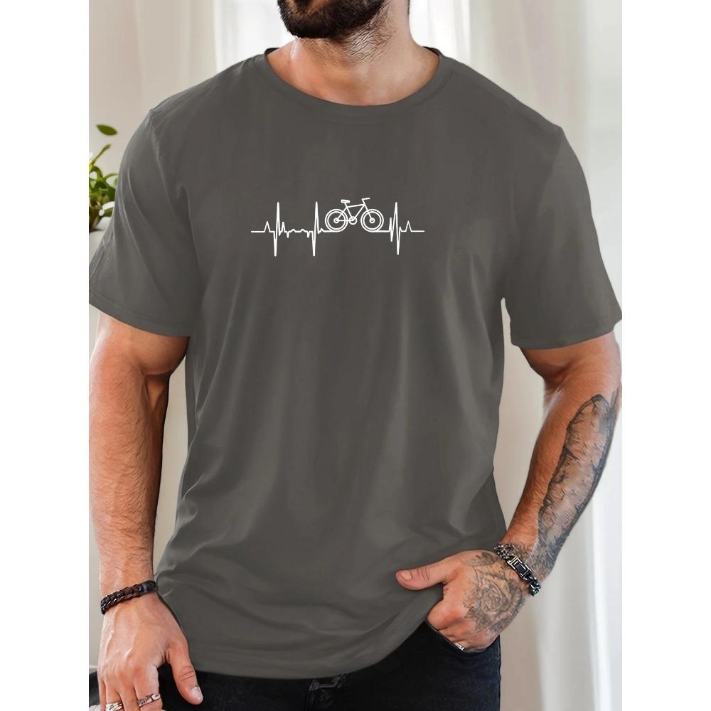 Мужская летняя футболка с коротким рукавом и круглым вырезом, с рисунком сердцебиения велосипеда