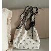 Холщовая сумка Niche Bow Polka Dot Sweet Maiden Drawstring Pleated Tote Student Commuter Shoulder Bag