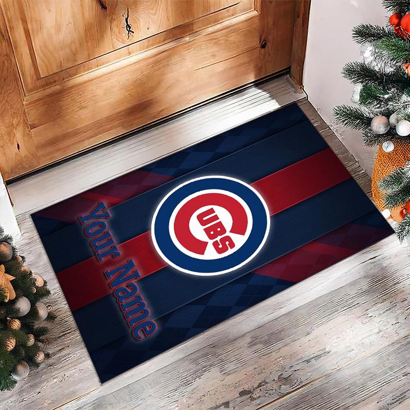 Chicago Cubs Crystal Velvet Rug, Custom Name Text Personalized Non‑Slip Floor Mat for Home Decor Gift