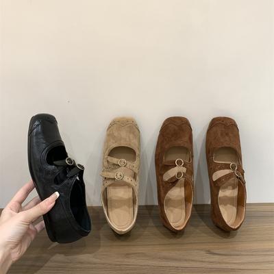 Ретро замшевые туфли Мэри Джейн на плоской подошве женские туфли 2025 новая осень юбка балетные вечерние туфли