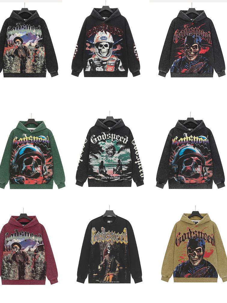 Godspeed 25ss Retro Washed Pure Cotton American Hip Hop Hoodie (Autumn/Winter Collection)