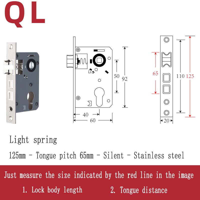 Stainless Steel Lock Body Lock Core Indoor Bedroom Lock Tongue Lock Universal Type Room Household Silent Wooden Door Lock