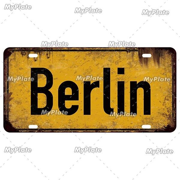 [MyPlate] Vintage Berlin Caen City Road 15x30cm Plate Tin Sign Metal Sign Plaque Home Decoration Shop Bar Pub Poster Metal Wall