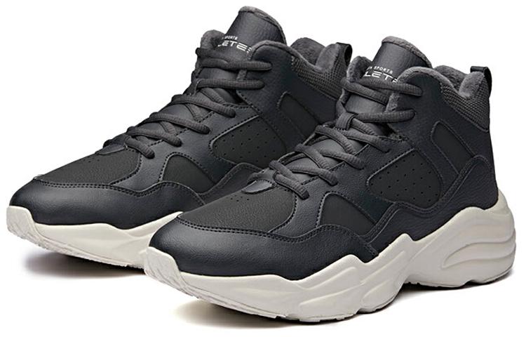 Men's Sneakers Anta Fleece Lined Casual Slip Resistant Abrasion Resistant High top Running Shoes Men's Black