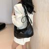Women's Korean Niche Design Drawstring Pleated Soft Leather Solid Color Fashionable Large Capacity Underarm Dumpling Bag