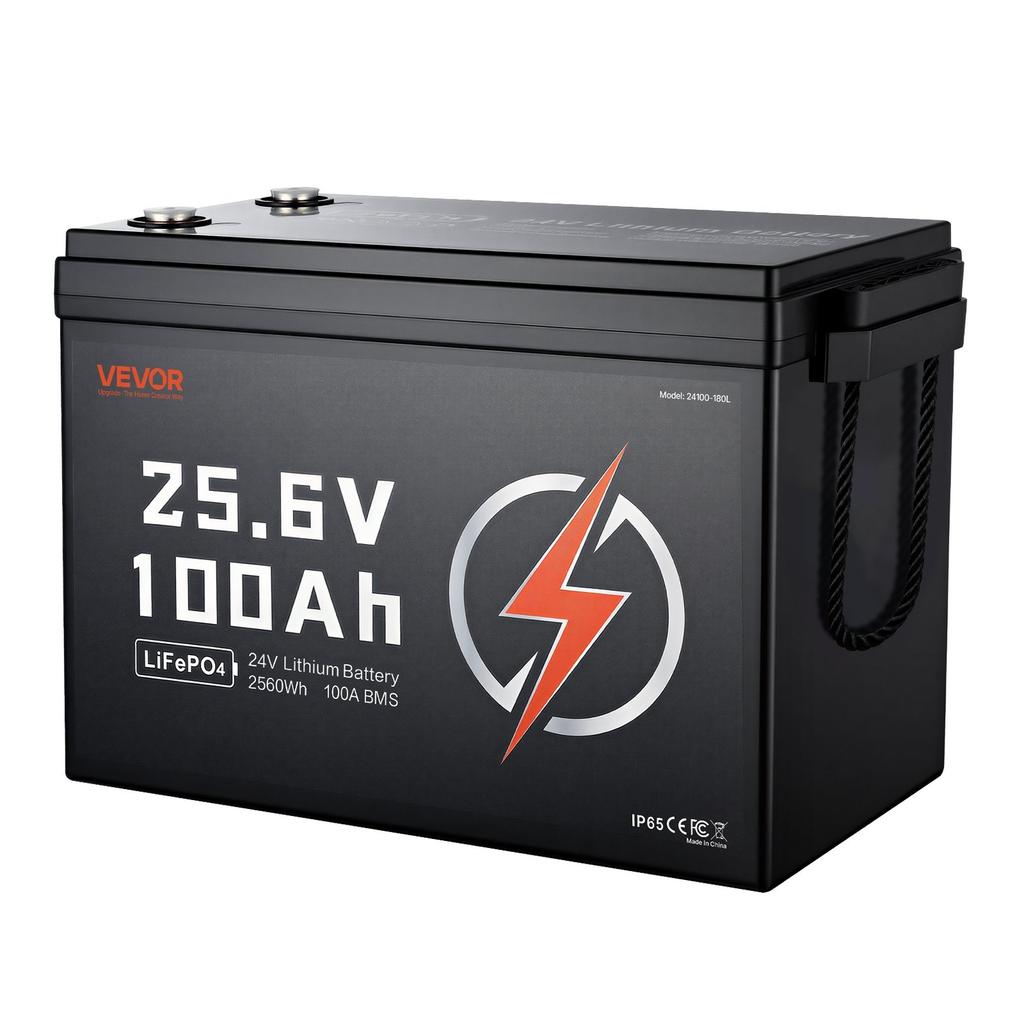 24V 100Ah LiFePO4 Lithium Battery 4000+ Cycles Built-in 100A BMS, Lithium Battery with Low Temperature Protection, Supports 8P2S Connection, 2560Wh