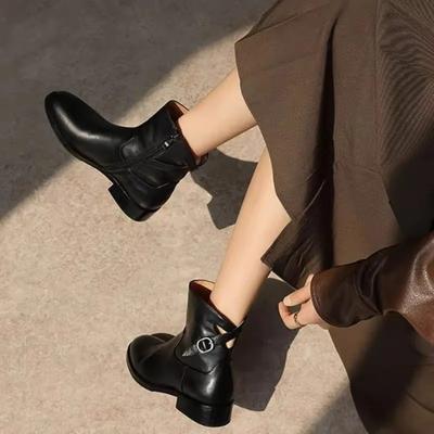 Обувь для женщин 2024 Осень Новая Мода Женские Ботинки Горячая Распродажа Круглый Носок Однотонные Низкий Каблук Пряжка Повседневные Короткие Ботинки Женские