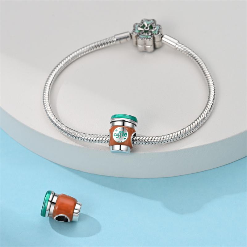 New In Copper-Plated Coffee Donut Strawberry Pendant Fit Panora Bracelet&Bangle Diy Beads For Women Birthday Fine Jewelry Gift