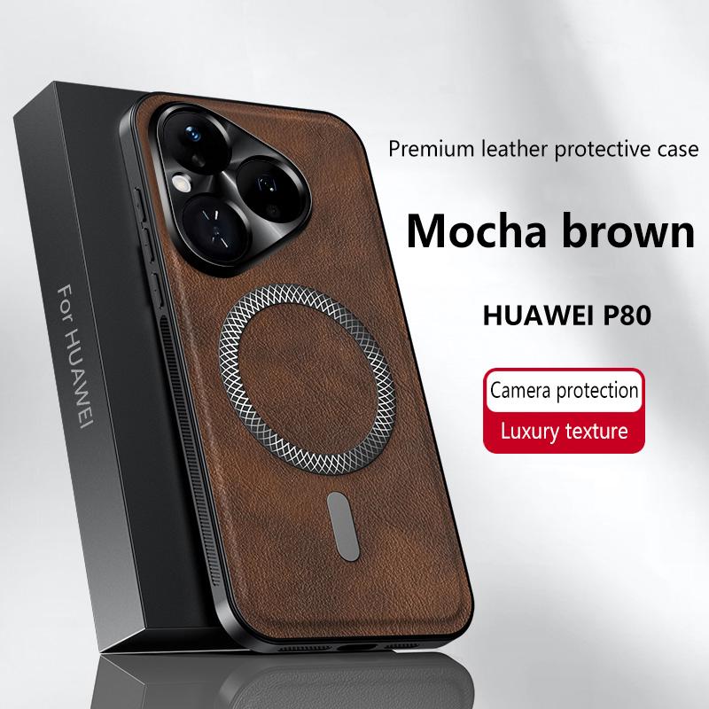 Роскошный чехол из искусственной кожи для телефона Huawei Pura 80 70 Ultra Pro Pro+ Magsafe Магнитное металлическое кольцо Защита объектива Противоударный чехол