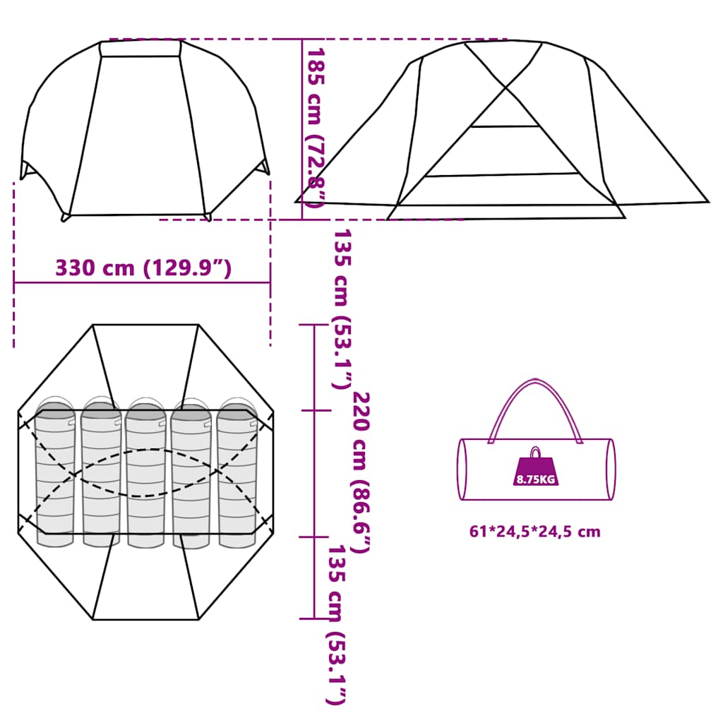 Fishing Tent for 5 Persons Olive Green Waterproof