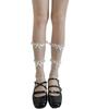 Ballet-Style White Lace Trim Bow-Knot Mid-Calf Nylon Pile-Up Socks Sparkly Sweet Style Summer Thin