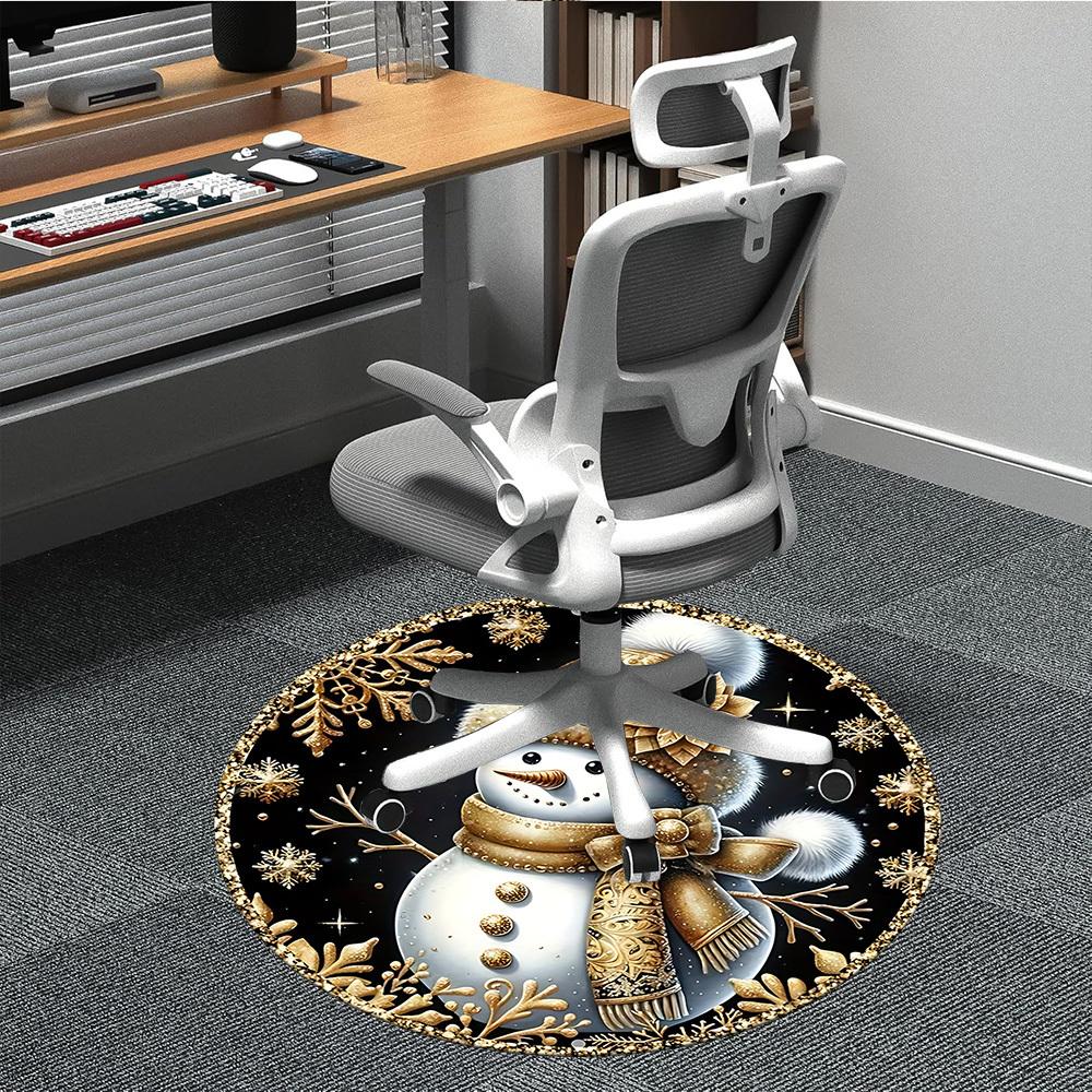 1PC Snowman Winter Wonderland Office Round Area Rug, Mat Suitable For Office, Under Office Chairs Bedroom Living Room Home Decor, Room Deco