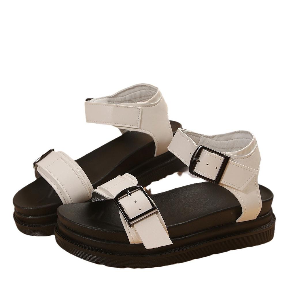 2024 Summer New Solid Color Thick-soled Belt Buckle Casual Beach Sports Sandals Female Manufacturer