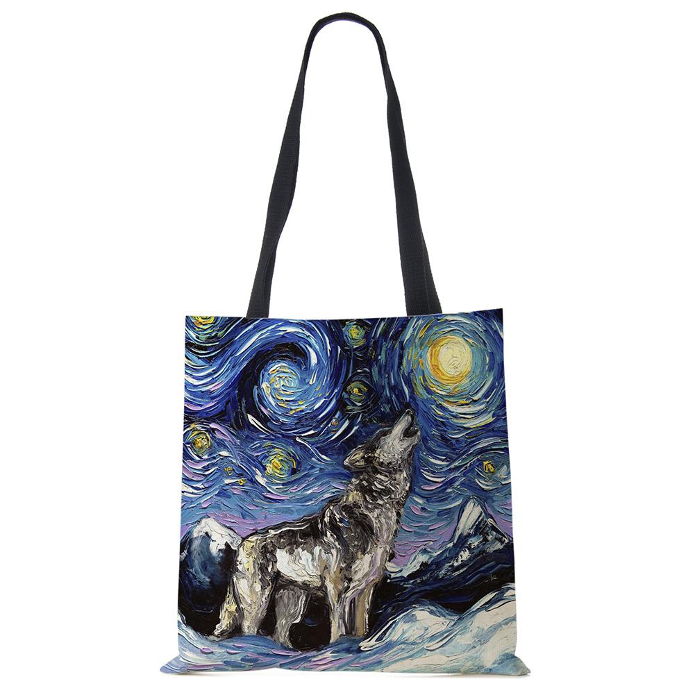 Звездное небо Животное Собака Принт Сумка-тоут Сумка через плечо Женская Большая Повседневная Сумка для покупок Дамская Ручная сумка для покупок На открытом воздухе CLE