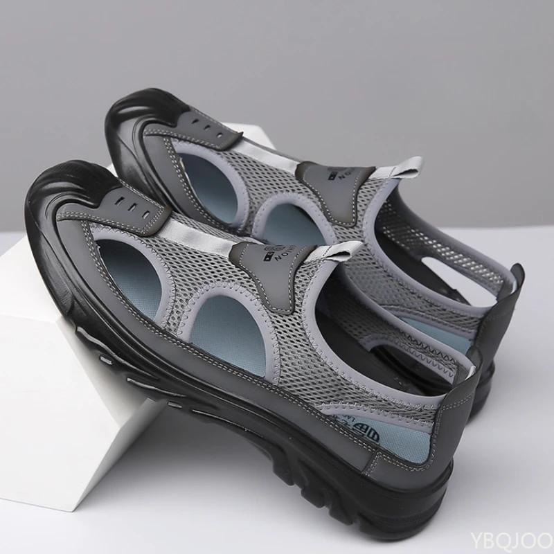 Модные летние мужские сандалии Baotou, повседневная сетчатая обувь с вырезами, нескользящая легкая пляжная обувь, удобные дышащие мужские сандалии