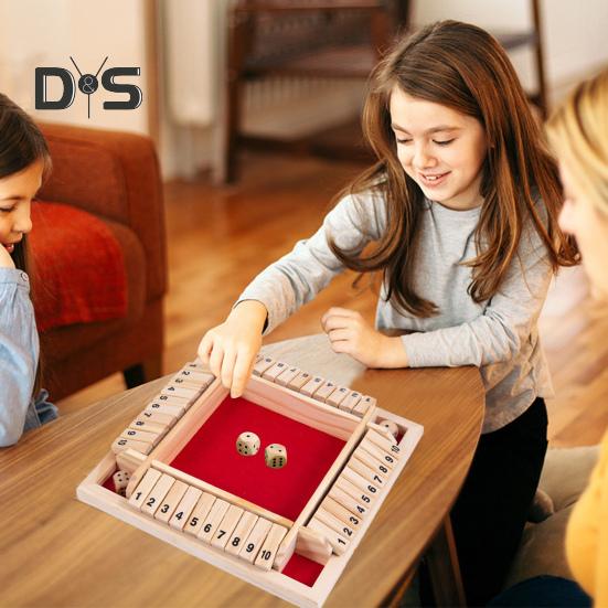 Shut The Box Board Game with Dice 4-Way Educational Math Number Strategy Game 4 Players Kids Adults Family Night Party Wooden Close The Box Toy