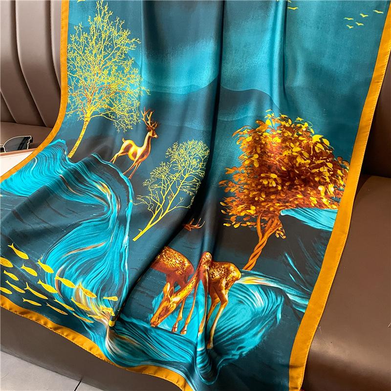 New Simple and Versatile Geometric Fashion Scarf Women's Thin Simulated Silk Shawl Sunscreen Long Large Size Silk