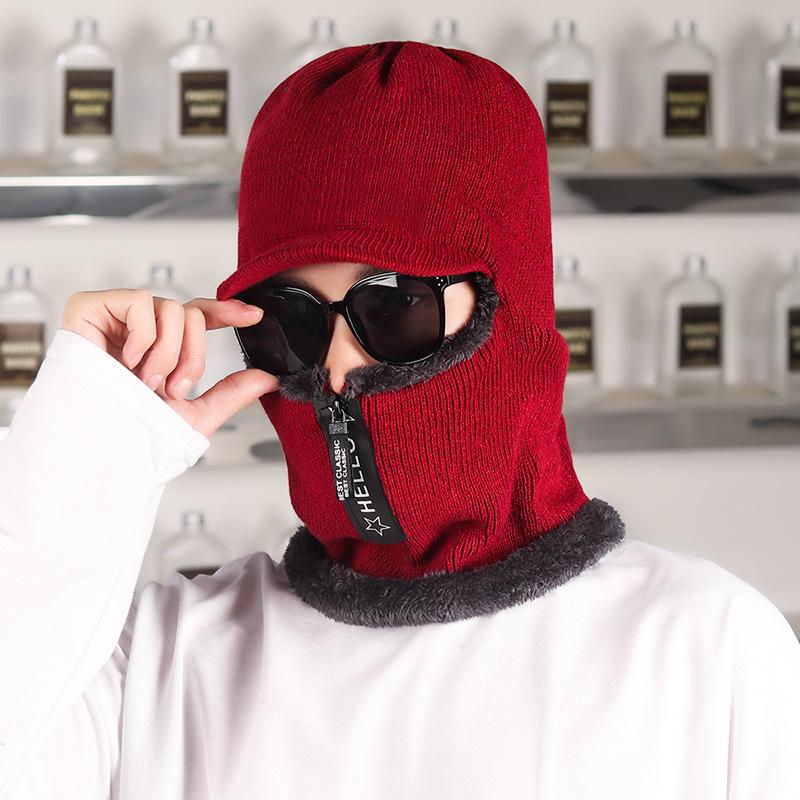 Winter Thickened Warm Knitted Beanies Hat Neckercheif For Men Women New Solid Windproof Ear Protection Caps Scarf Skullies Cap